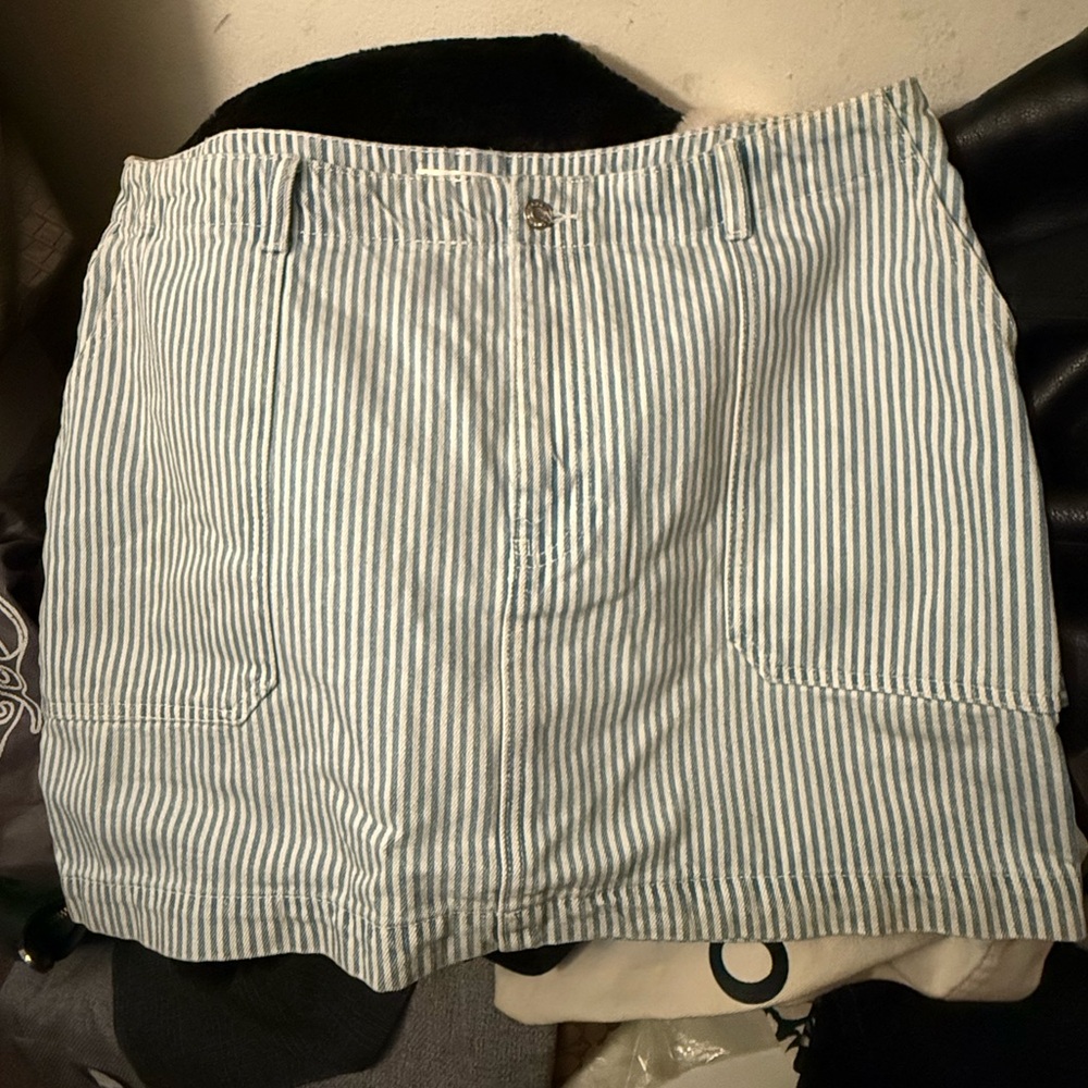 Mango Blue and White Striped Jean Skirt